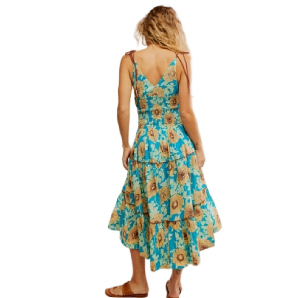 Free People Adriel Floral Print V-Neck Sleeveless Tiered Midi Dress M - Picture 2 of 12